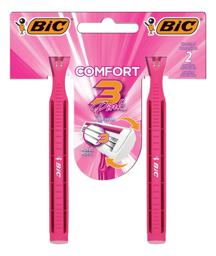 Barbeador Bic Comfort 3 Pink Descartável 2 Un