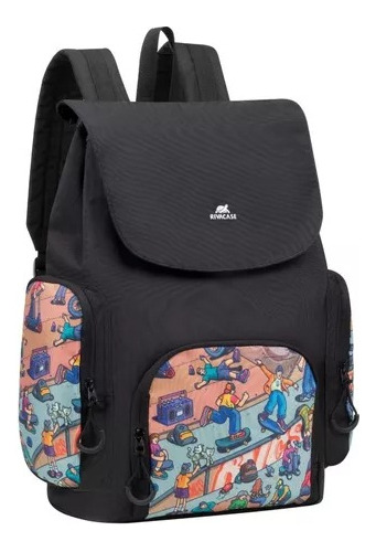 Rivacase 5425 Mochila Escolar 15l Estilo Skaters Resistente Al Agua, Amplio Compartimiento Para Cuadernos, Laptop, Tablet, Incluso Ropa, Telefono, Bol