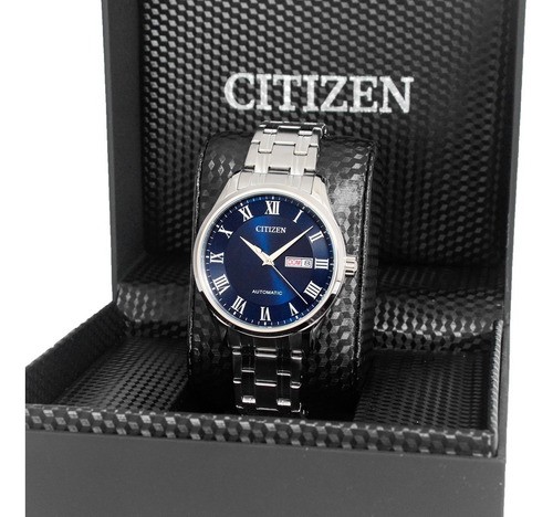Relógio Citizen Masculino Automatico Tz20797f Azul Aço Prata