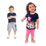 Kit Camiseta E Shorts Fem E Masc Infantil Todos Os Tam !