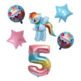 Pack Globos Little Pony Rainbow Rarity Pinky X6 Con Número 