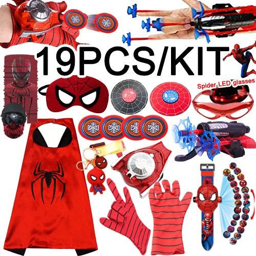 Kit 19 Spiderman (capa+máscara+reloj+juguete De Lanzamiento+