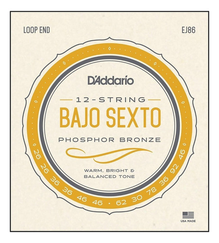 D'addario Bajo Sexto Ej86 Cuerdas De Bronce Nuevas Envio