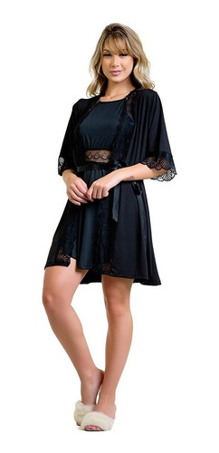 Kit Robe Com Camisola Microfibra Luxo Sensual Moda