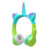 Auriculares Inalambricos Bluetooth Unicornio Luces Led Noga Color Verde