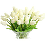 30 Flores Artificiales Tulipanes Para Decoracion Blancos