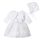  Vestido Bebe Bautizo  Niña + Bolero Y Gorrito 0- 18 Meses