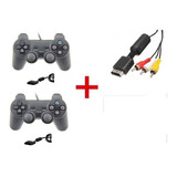 Kit 2 Controles Playstation 2 + Cabo Áudio E Vídeo 
