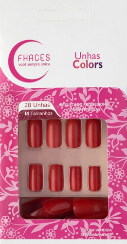 Unhas Postiças Fhaces Colors Rosa Flash 28 Unid