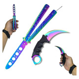 Kit Faca Butterfly Treino + Canivete Karambit Tático Cs Go