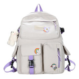 Perfect Mochila Impermeable Mujer 17 Pulgadas Kawaii Coreano Beige