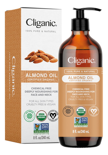 Cliganic Aceite Organico De Almendras Dulces, 100% Puro (8 O