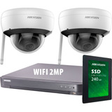 Kit Seguridad Hikvision Dvr 4 Ch+ 2 Camaras Wifi 2mp + Disco