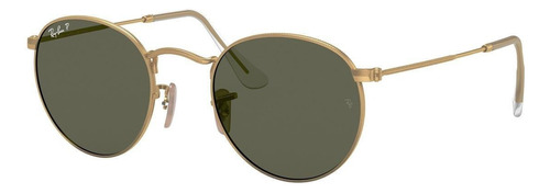 Anteojos De Sol Polarizados Ray-ban Round Rb3447l Standard Con Marco De Metal Color Matte Gold, Lente Green De Cristal Clásica, Varilla Matte Gold De Metal - Rb3447l00150