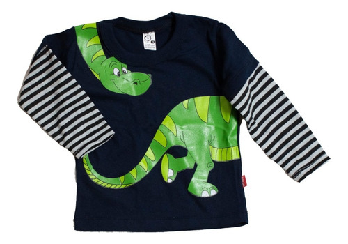 Remera M Larga De Algodón Estampa Dinosaurio Bebe