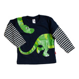 Remera M Larga De Algodón Estampa Dinosaurio Bebe