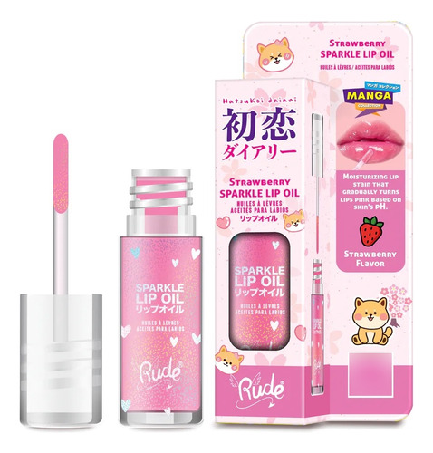 Brillo Labial Manga Sparkle Lip Oil Frutilla Strawberry Rude Cosmetics Acabado Brillante