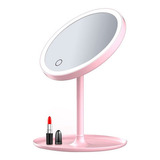 Espejo Maquillaje Redondo 3 Tonos Luz Led Táctil Gira 360° Color Del Marco Rosado