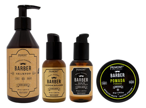 Primont Barber Pelo Barba Shampoo + Acond + Serum + Pomada