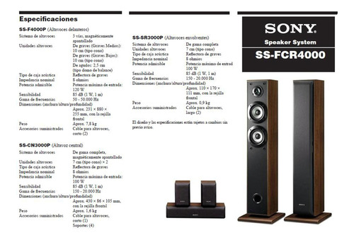 Parlantes Torres Sistema De Sonido Sony Ss-fcr4000 Consultar