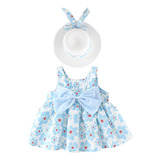 Vestido Floral Para Niñas Y Sombrero De Playa Empacable 2pcs