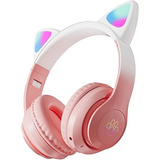 Audífonos De Gato Bluetooth Audífonos Con Orejas Niña Rgb Color Rosa/blanco