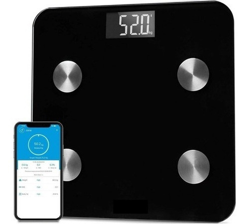 Balanza Digital Para Baño De Vidrio Templado Con Bluetooth Color Negro