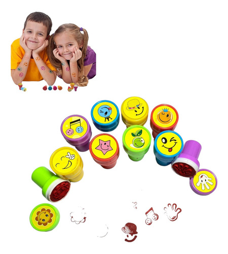 Set 10 Mini Timbres O Sellos Caritas Emojis