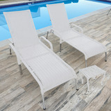 Kit 2 Cadeiras Reclináveis Madrid P Jardim/piscina + Mesinha Cor Branco