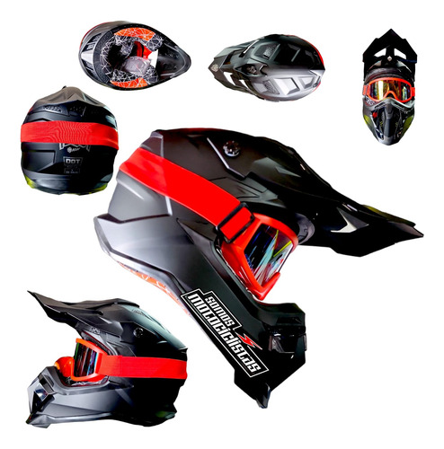 Casco Moto Kov Terra Negro Cross Certificado + Gogles 