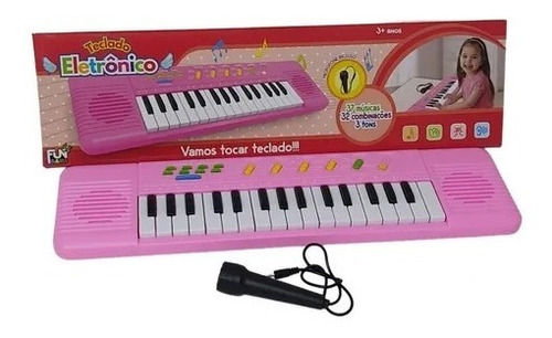 Piano Teclado Musical Rosa Infantil Microfone Karaoke