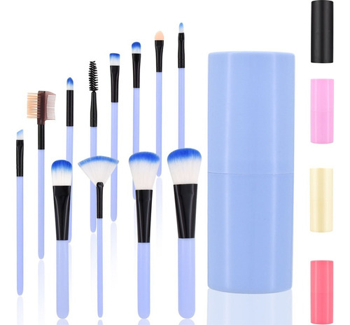 Set 12 Brochas Maquillaje Profesional Cepillos Color Celeste