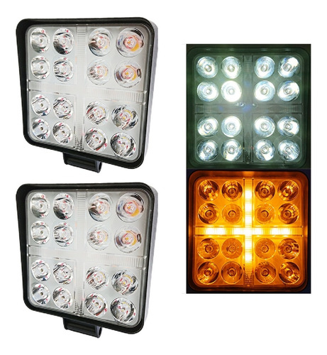 Faro Universal Led Cuadrado 16 Led Blanco Ambar Y Estrobo