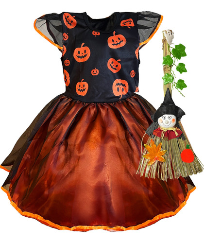 Fantasia Bruxa Infantil Menina Vestido Hallowen Criança Chap