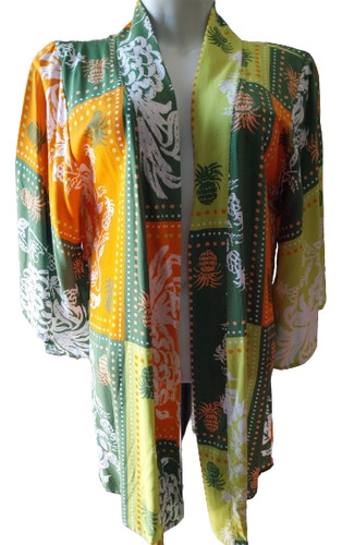 Kimono Em Viscolinho Estampado Tamanho G - Estampa Tropical