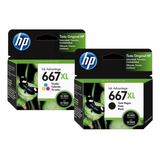 Pack X2 Cartucho De Tinta Hp 667xl Impresora Negro Tricolor