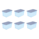 Set 6 Cajas De Plástico Con Cierre Color Azul 64 Qt. Por