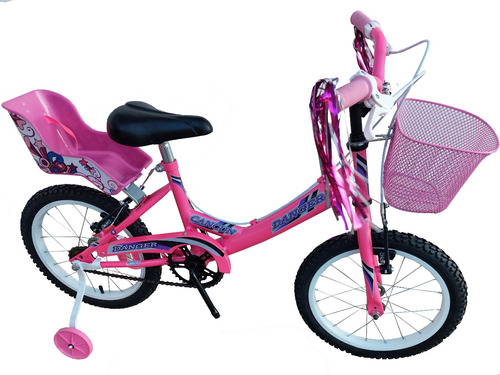 Bicicleta Rodado 16 De Nena Con Flecos Y Porta Bebe