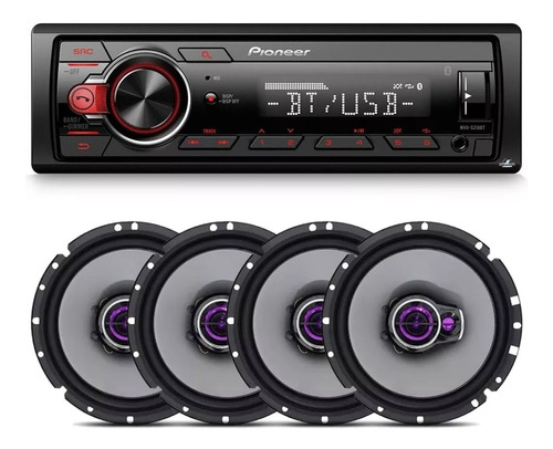 Pioneer Rádio Bluetooth Mvh-s218bt + 04 Alto Falantes 6 Pol