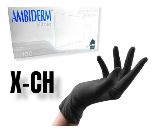 Guantes Ambiderm Extra-chico De Nitrilo Negro Caja Con 100 