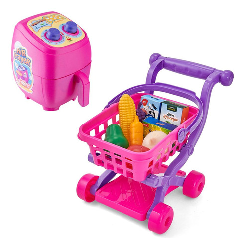 Carrinho Supermercado Compra Infantil Brinquedo + Air Fryer