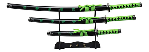 Set 3 Espada Katana Japonesa Acero Inoxidable Soporte Madera