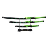 Set 3 Espada Katana Japonesa Acero Inoxidable Soporte Madera