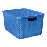 Caixa Rattan P/ Guardar Documentos Com Tampa 15lts Colorida Cor Azul