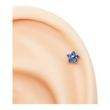 Piercing Helix Tragus Flor Azul Royal Folheado A Ouro Branco