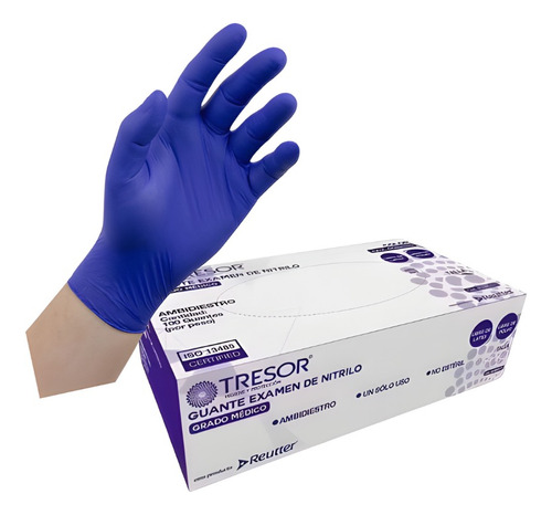 Guantes De Nitrilo Cobalto Tresor En Caja X 100 Unidades.