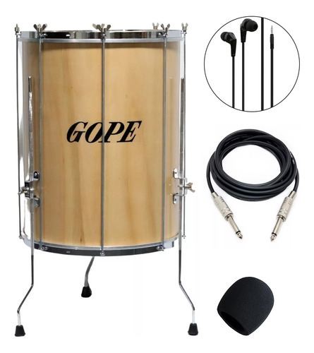 Surdo Gope 18 Pol. 60cm Madeira Com Aro Preto E Tripe