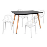 Mesa Negra Rectangular Con 4 Sillas Magis Chair One Blancas