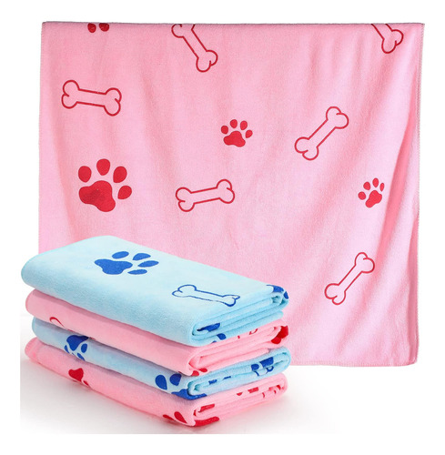 4 Toallas Para Perros Para Secar Perros De 40x26-rosa/azul