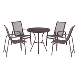 4 Cadeiras Tela Sling + Mesa De Centro Ripada Jardim Piscina